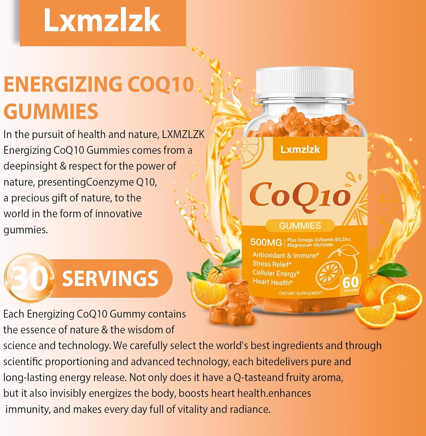 CoQ10 500mg Gummies-3X Better Absorption Q10 Supplements - Plus Omega-3 Magnesium, Vitamin B3 & Zinc for Heart Health, Cellular Energy & Antioxidant, Vegan, Non-GMO 120 Ct (2) - Image 7