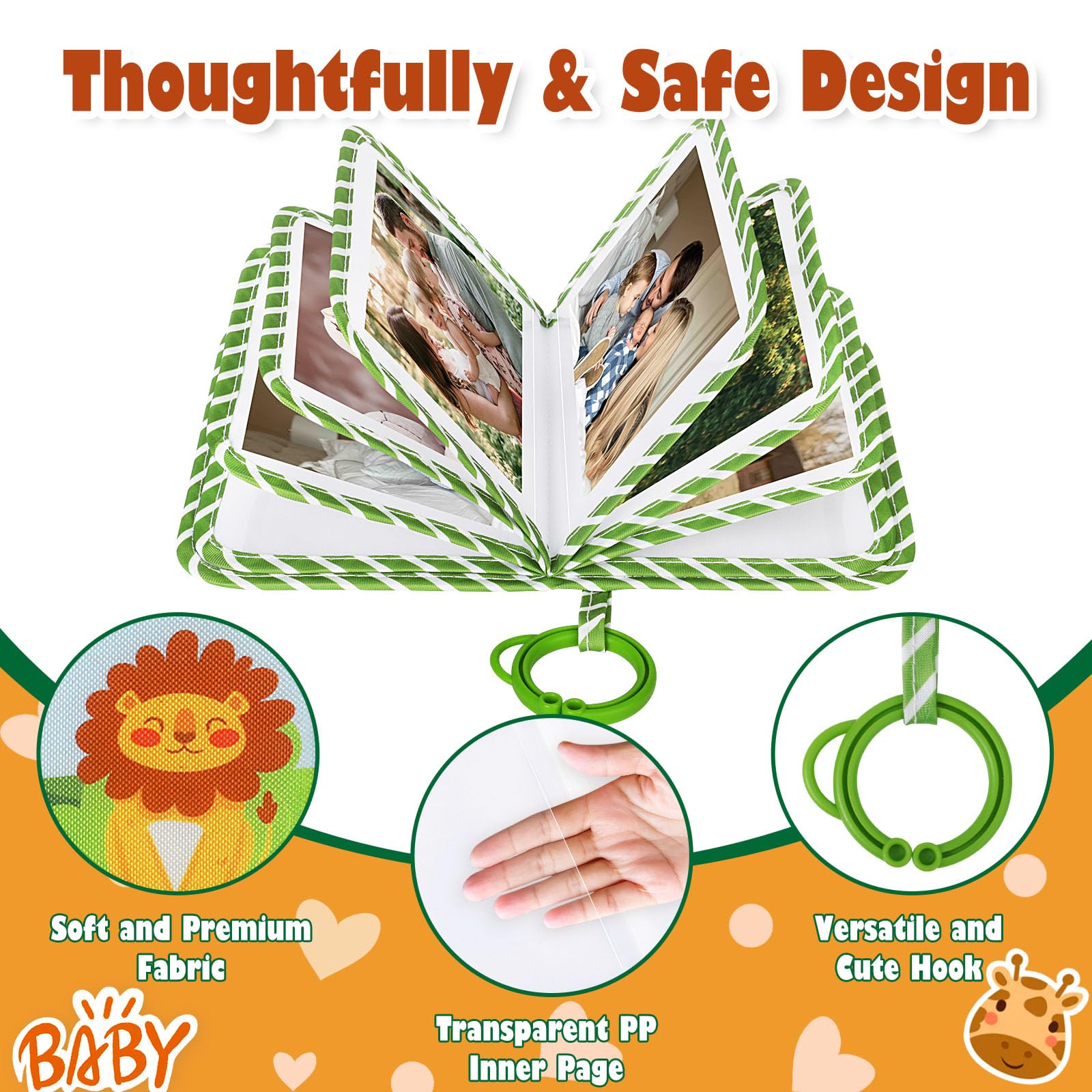 Lanpn Baby Photo Album Holds 17 6x4 Pictures, My First Soft Cloth Family Photo Book with Name Card Name Tag Stickers - Image 3