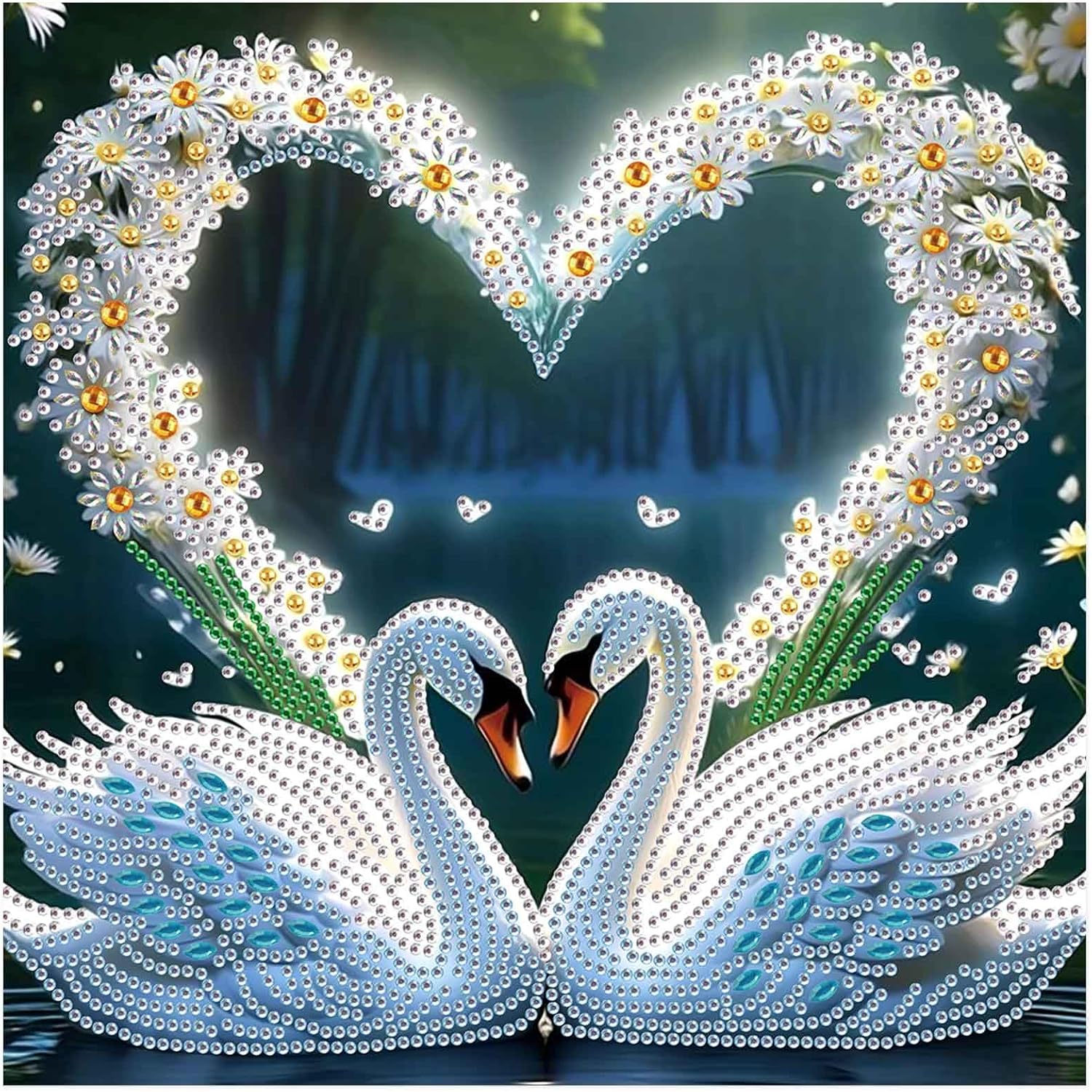 Swan Diamond Painting Kits for Adults, 5D Special Shape Diamond Art Kits for Beginners, Crystal Rhinestones Painting for Home Wall Decoration, 12×12 Inch
