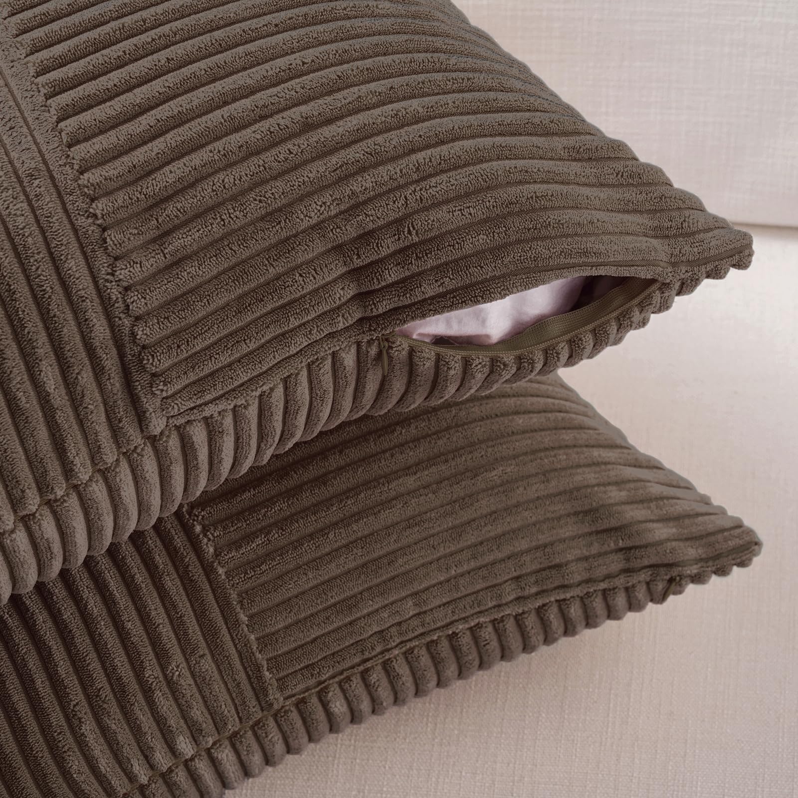 FDTERN Set van 2 boho-kussenslopen voor bank, 50 x 50 cm, corduroy, modern, zacht, kruispatroon, decoratieve kussenslopen voor bank, slaapkamer, lichtbruin