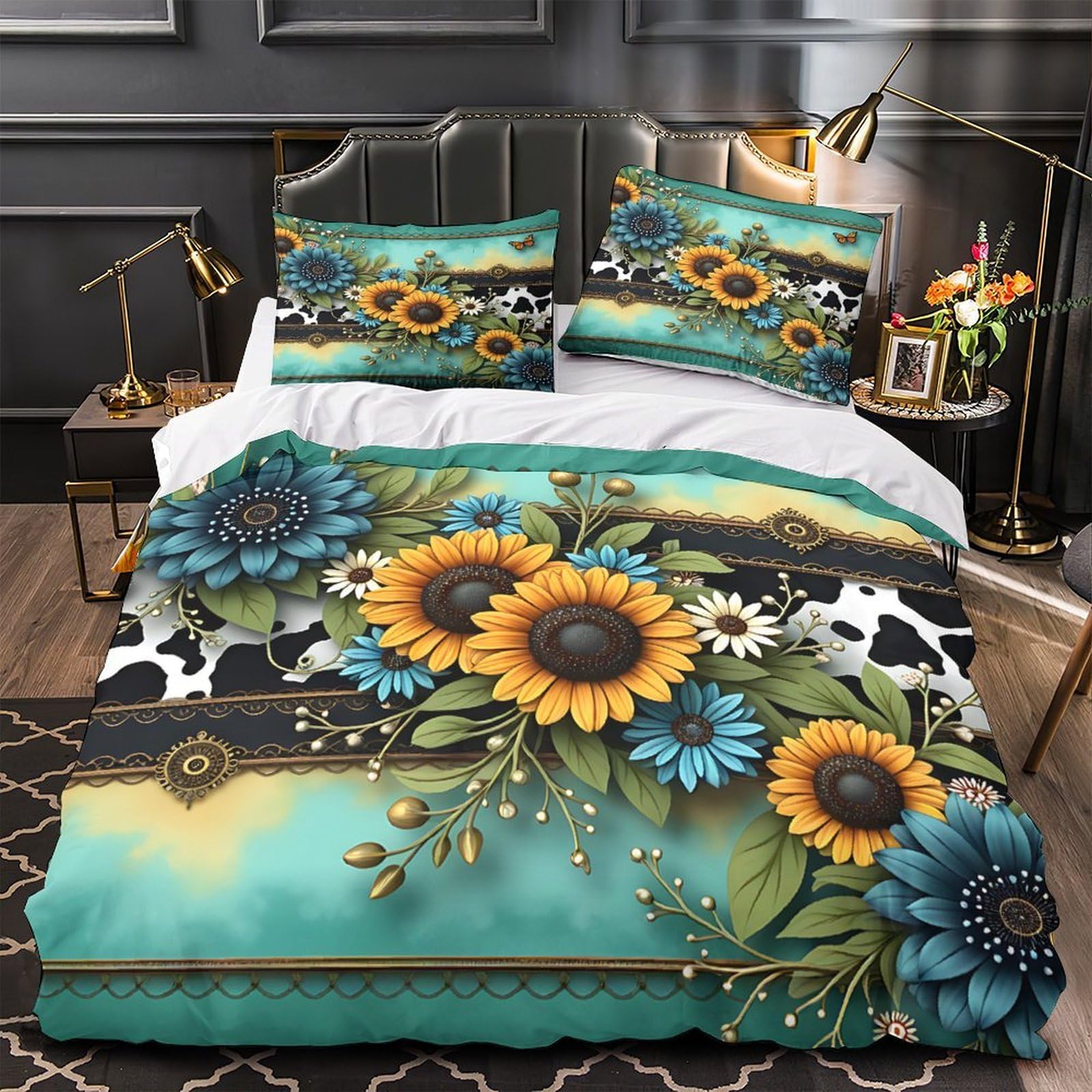 Housse de couette tournesol anti-acarien microfibre légère avec fermeture éclair 260x220cm