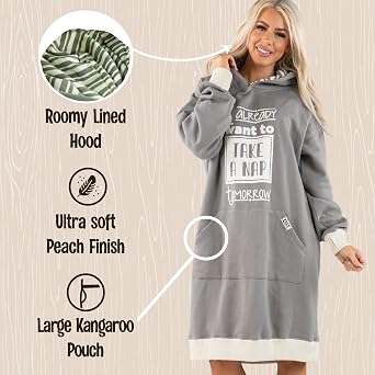 Lazy One Oversized Hoodie Sweatshirt, Comfortable Sleepwear, Sweater Dress For Women
