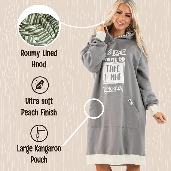 Lazy One Oversized Hoodie Sweatshirt, Comfortable Sleepwear, Sweater Dress For Women