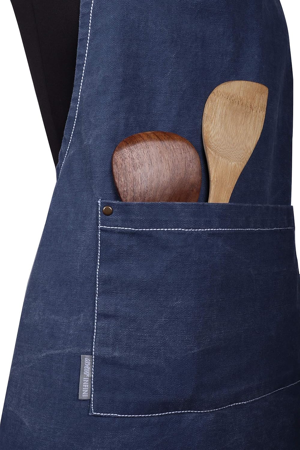 AMOUR INFINI Cotton Solid Aprons for Women with Pocket, Adjustable Strap and Waist Ties Washed Chef Aprons for Cooking, Baking and Gardening (27.5x33 Inches - Blue) - Image 7