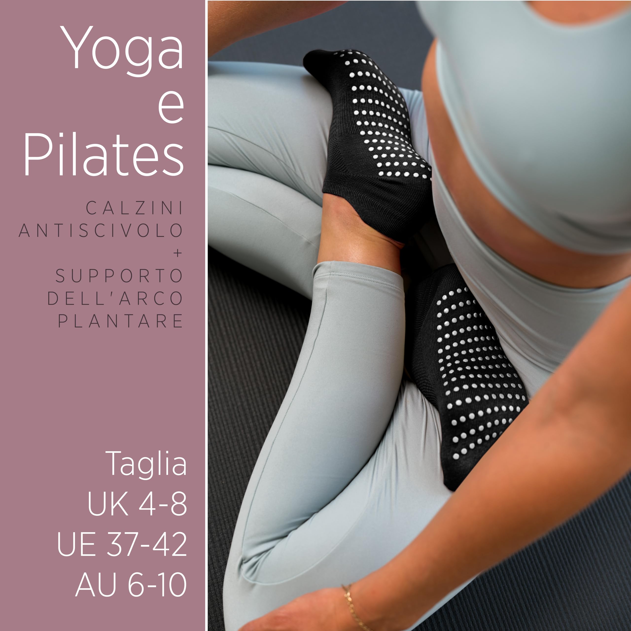 All Things Accessory 3 x Paia di Calze Anti-Scivolo Yoga Pilates Arti Marziali Fitness Danza Barre, Antiscivolo, Calze con Grip Senza Dita Prevenzione Caduta, Sox EU 37-42