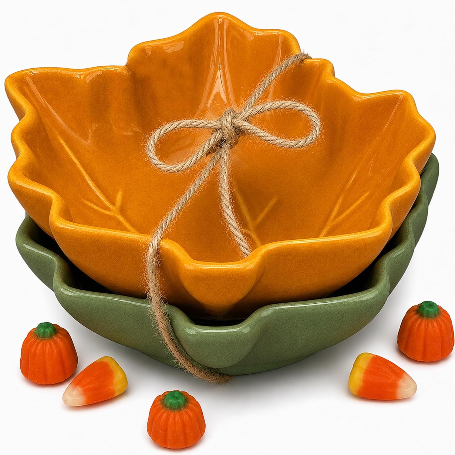 BIA Cordon Bleu Autumn Leaf Bowls, 5.5 Oz - Green/Orange, Set of 2