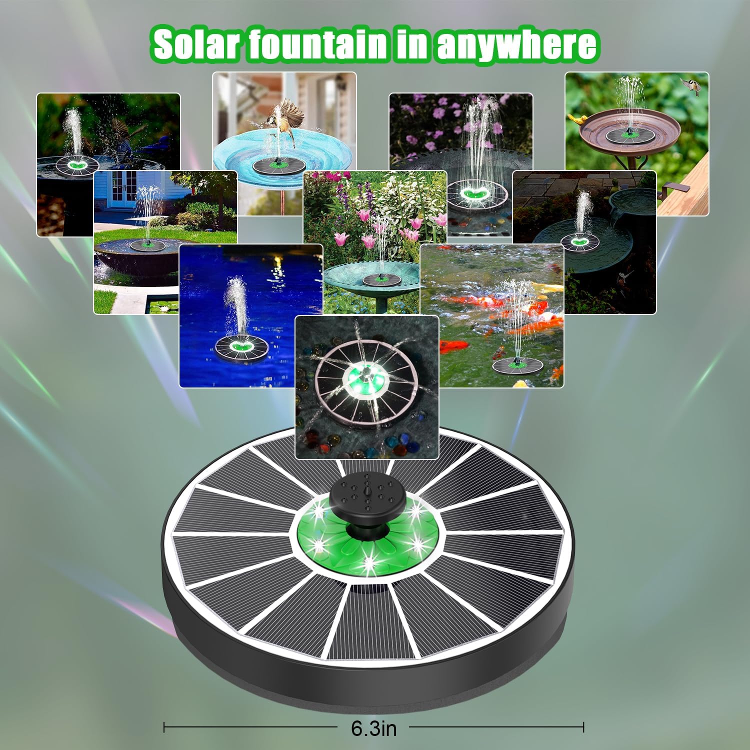 Yzert Solar Fountain White Lights Glass, 3.5W Solar Water Fountain with 2200 mAh Battery, Bird Bath Fountains Solar Power with 4 Fixers & 7 Nozzles for Outdoor,Patio, Garden Decor, Pond,Hummingbird