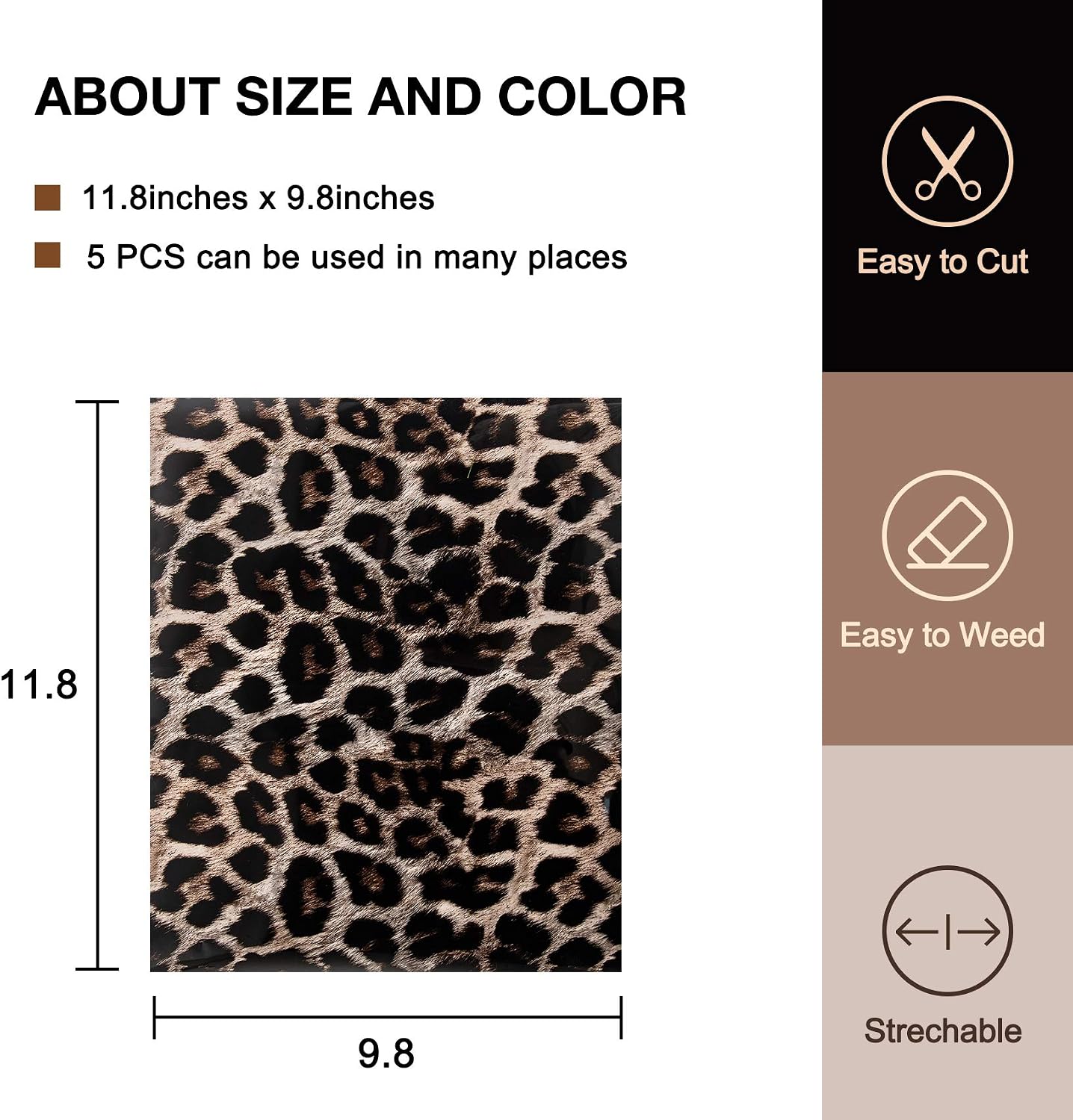 Trooer 5 Pcs Heat Transfer Vinyl Bundle 12 x 10 Inches Wild Animal Print Leopard HTV Vinyl Craft Film Garment Clothing for T-Shirt Decoration DIY Craft Sewing Material (White)