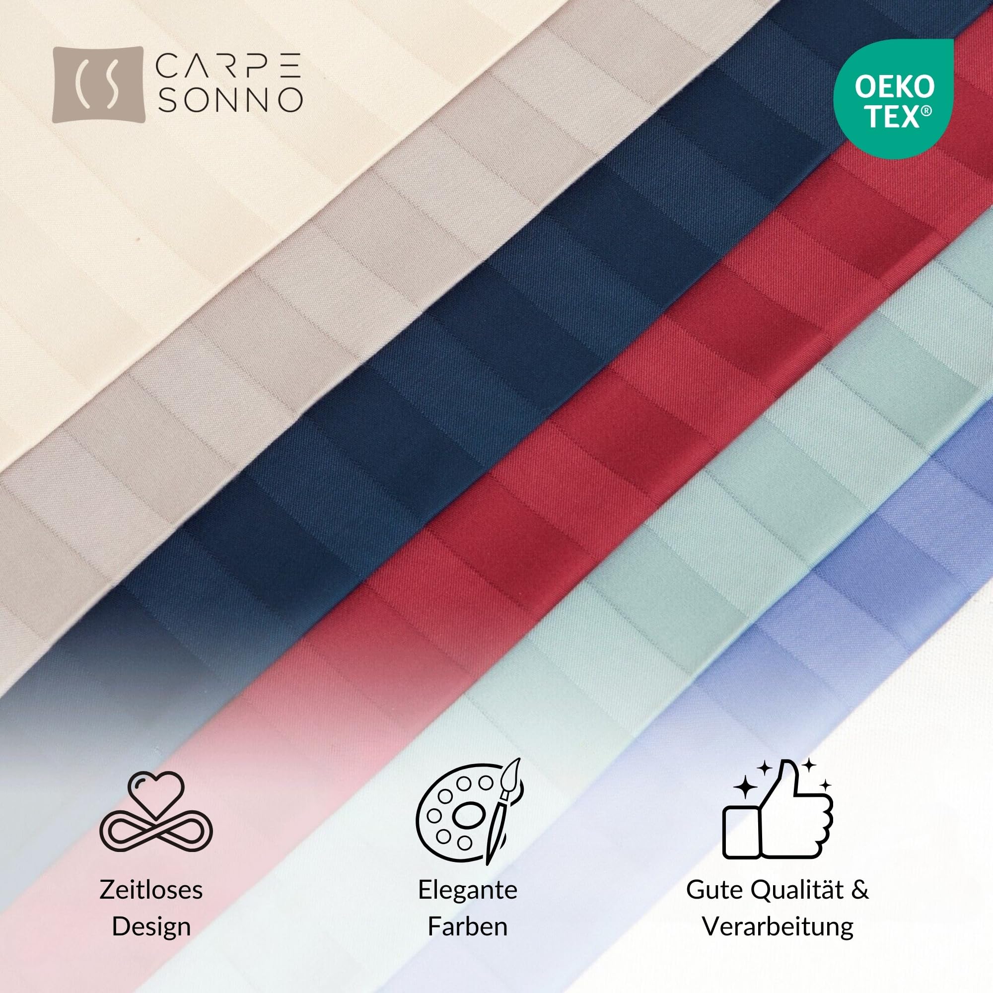 Carpe Sonno Damast Bettwäsche 135x200 Baumwolle | Bettwaren & Bettwäsche Baumwolle 135x200 | Duvet Cover gestreift Deckenbezug Kissenbezug mit Reißverschluss | Hotel Bettbezug 135 x 200 Blau
