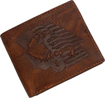 Real Genuine Leather RFID Blocking Wallets Mens Wallet Bifold Classic Engraved Logos Eagle USA