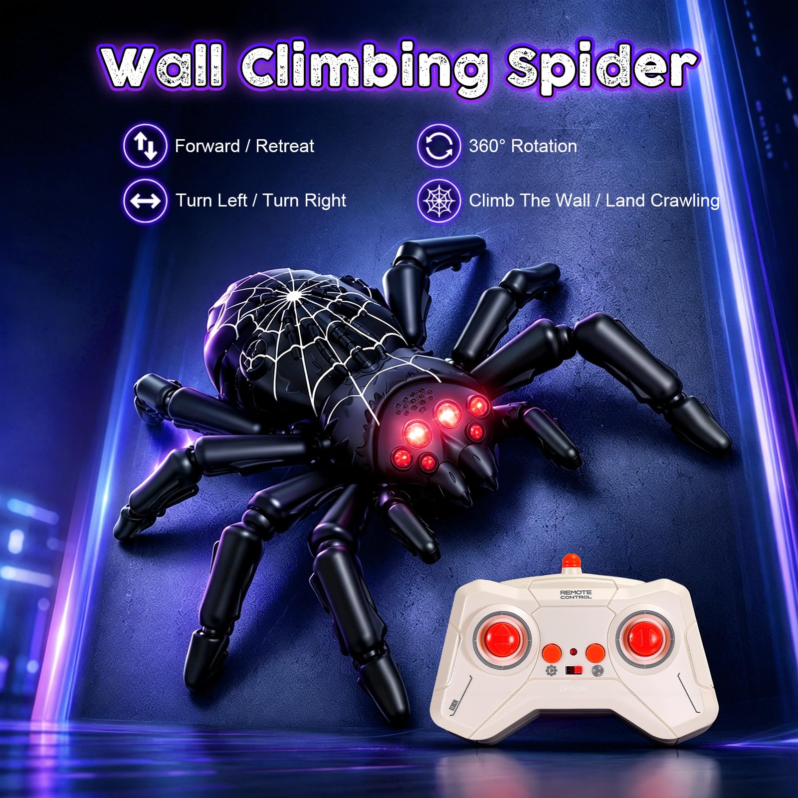 Ferngesteuerte Spinne Spielzeug Auto, RC Wandkletterspinne mit 360° Rotation, Stunt RC Auto zum Krabbeln an Wänden & Boden, Kletterspinne Spielzeug Geschenk für Jungen und Mädchen, Schwarz