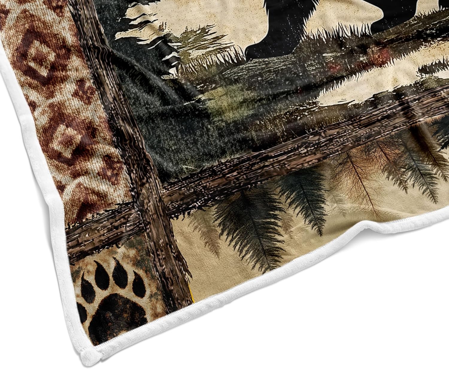 Cabin Throw Blankets, Rustic Farmhouse Hunting Deer Bear Sports Cozy Warm Bed Couch Blanket, Country Wooden Camping Forest White Fleece Flannel Throws to Decorate The Room and Bedroom