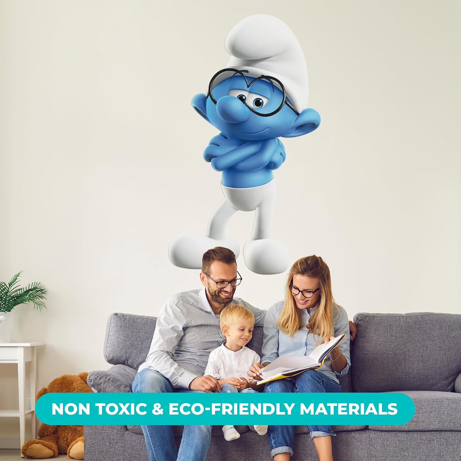 Brainy Smurf Smurfs Peel and Stick Wall Decal I EGD X The Smurfs Series I Baby Girl or Boy I Nursery Wall Decal for Baby Room Decorations I Mural Wall Decal Sticker (Wide 50"x 84" Height)