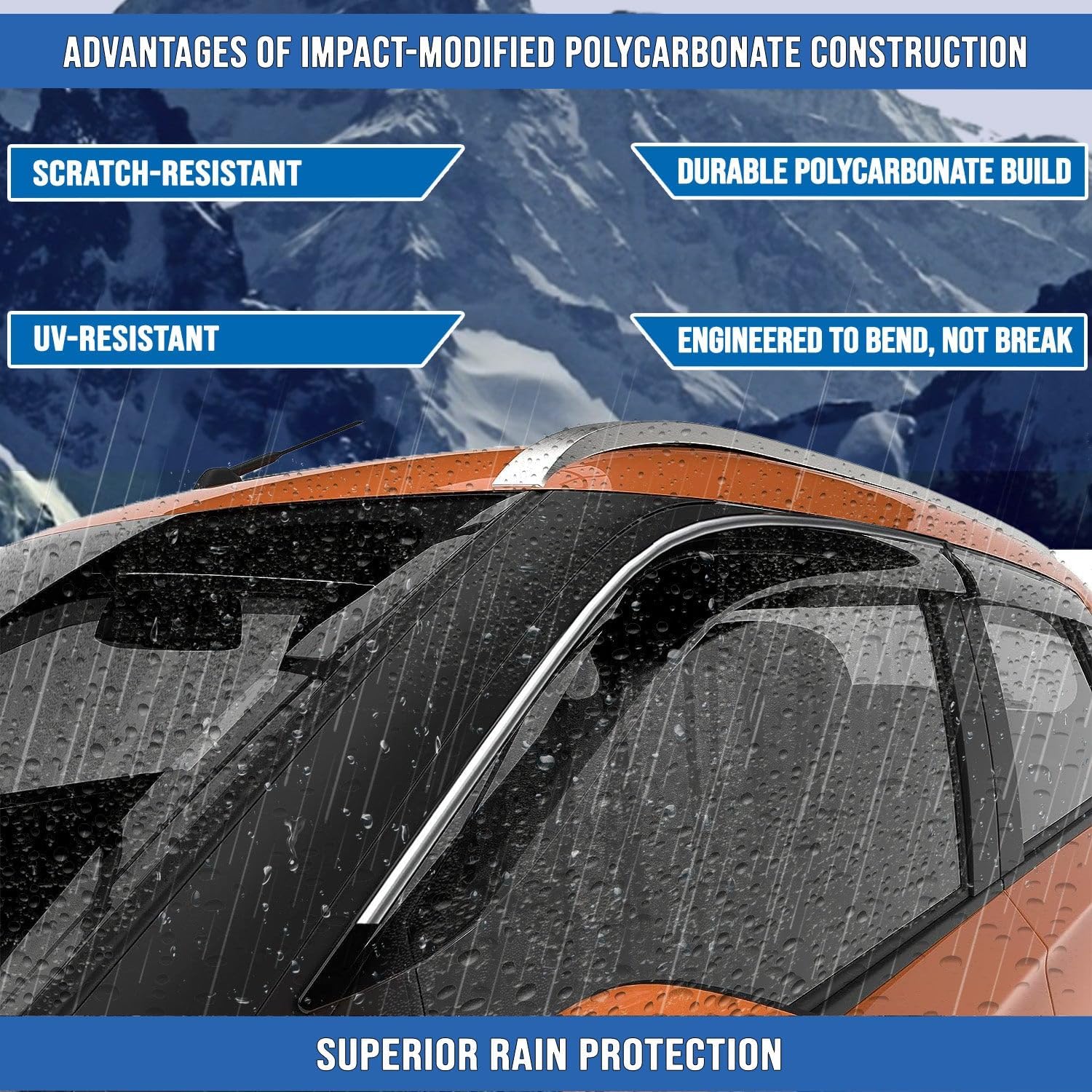 Windsor EV Side Door Visor Car Rain Guard Compatible with Morris Garages (MG) Windsor EV (Year 2024-2025 Onwards), Chrome Lined Rear Window Wind Deflectors, Polycarbonate, Smoke, Set of 4 Pcs - Image 2 thumbnail
