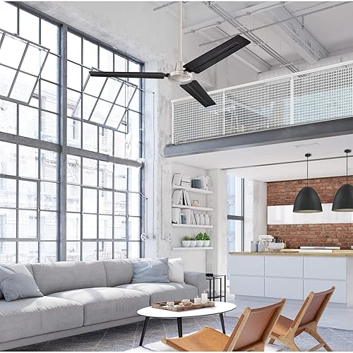 Miniatura 6 de Westinghouse Lighting 7238300 Jax, ventilador de techo de estilo industrial moderno con control remoto, 56 pulgadas, acabado de níquel cepillado, Bn