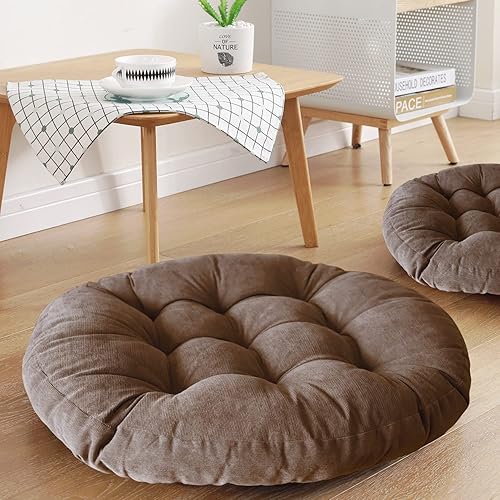 Cojines redondos bohemios de 22 x 22 pulgadas, de lino y algodón suave, estilo bohemio, para yoga, mandala, meditación, tatami, cojín de suelo para