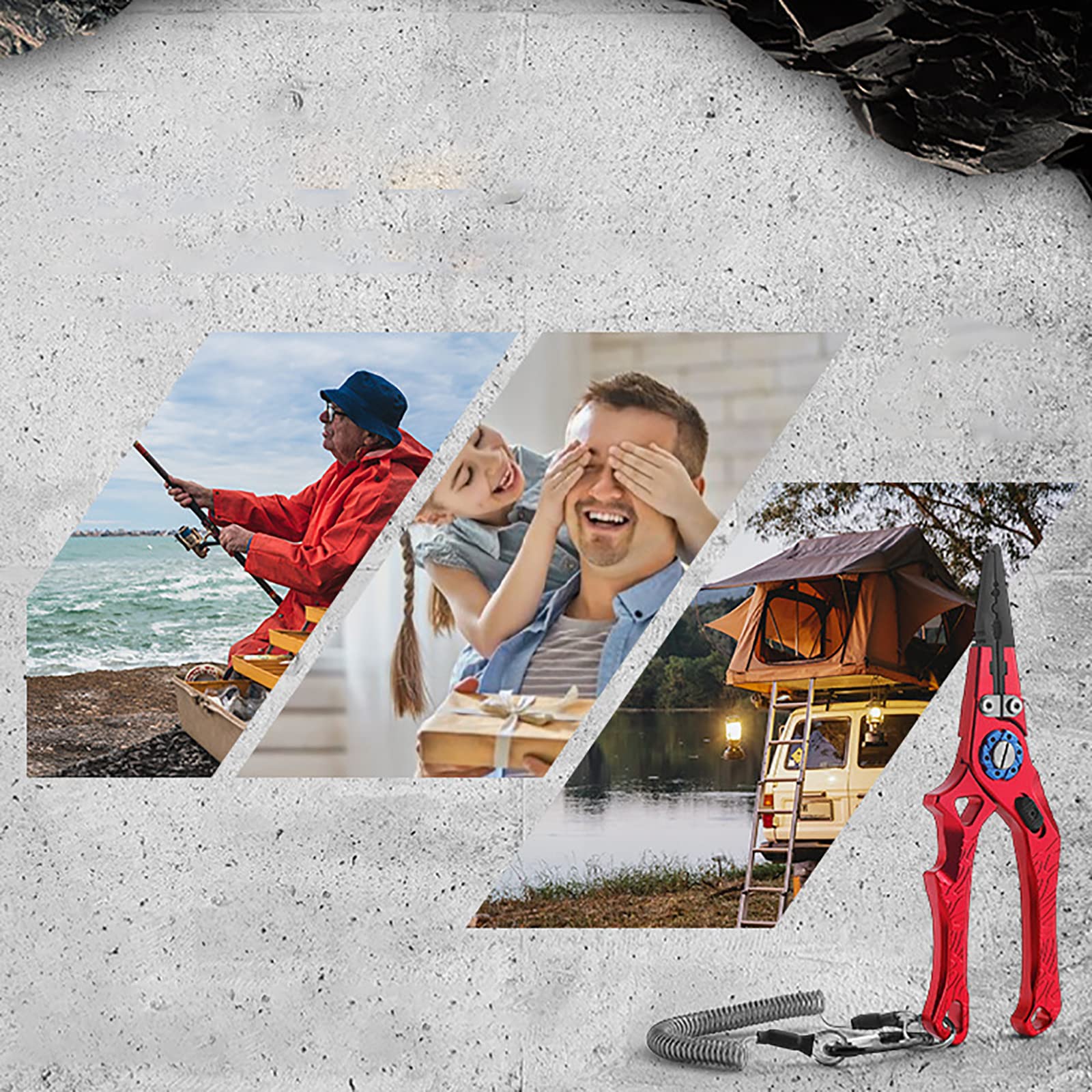 Aluminiowe szczypce wędkarskie zestaw akcesoriów wędkarskich do surfingu wędkarskiego wędkarstwa narzędzie wędkarskie narzędzie narzędzie do usuwania haków cięcie i dzielenie pierścień ze zwijaną smyczą, czerwony, 11,5 x 18