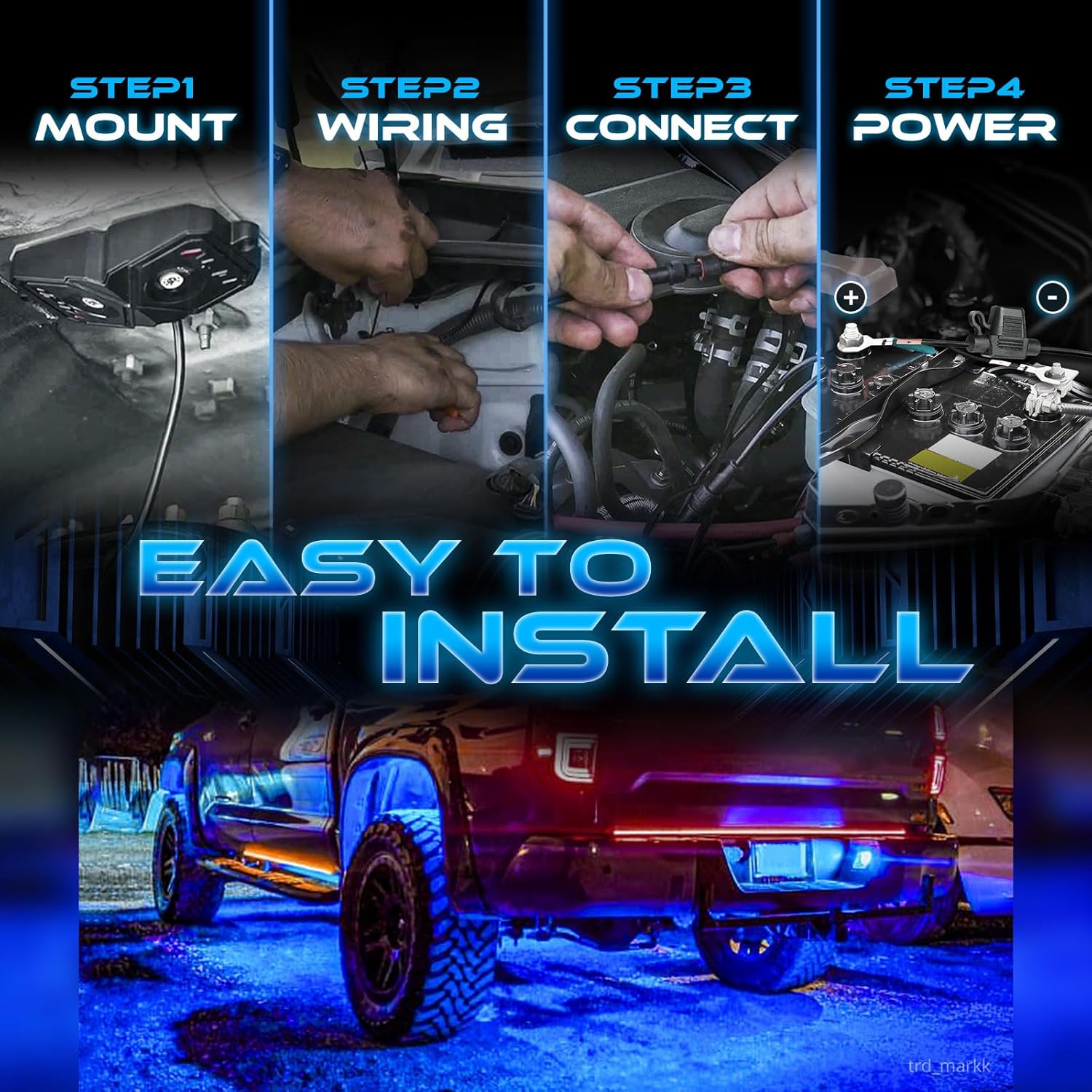 OPT7 Quantum RGBW LED Rock Lights with Remote Control, 8 Pods, IP68 Waterproof for Offroad Truck & 4pc 10ft Extension Wires Two Pair for Quantum - Does Not Connect to Single Color Pods