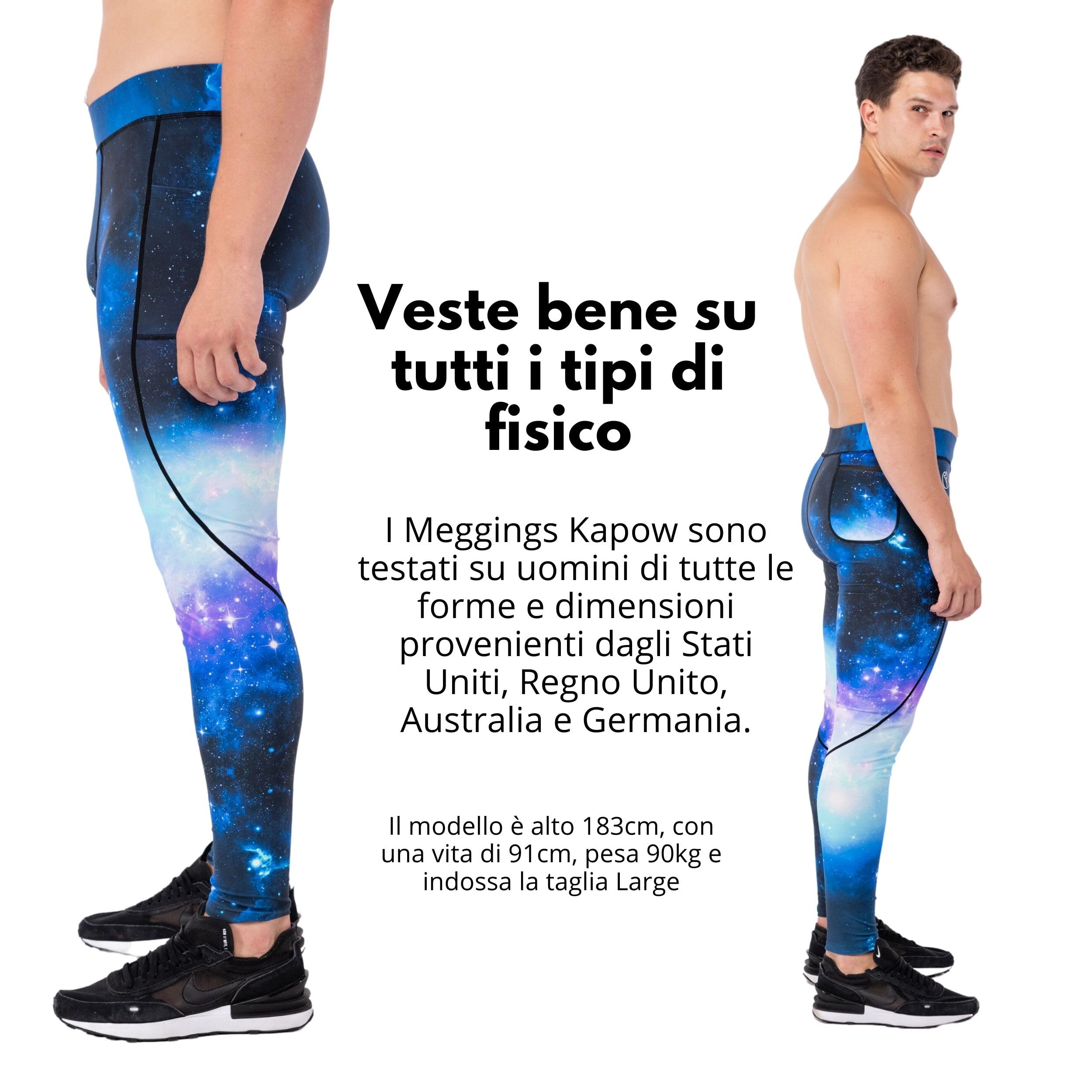 Kapow Meggings Leggings Sportivi Contenitivi da Uomo Performance con Tasche