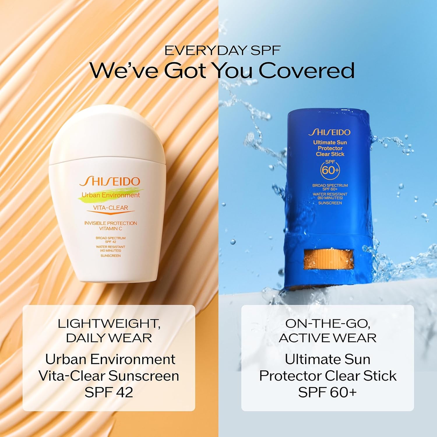 Shiseido Urban Environment Vita-Clear Sunscreen SPF 42 - Invisible Formula with Vitamin C - No-Shine, Makeup Effect for 8 Hours - Non-Comedogenic - 30 mL