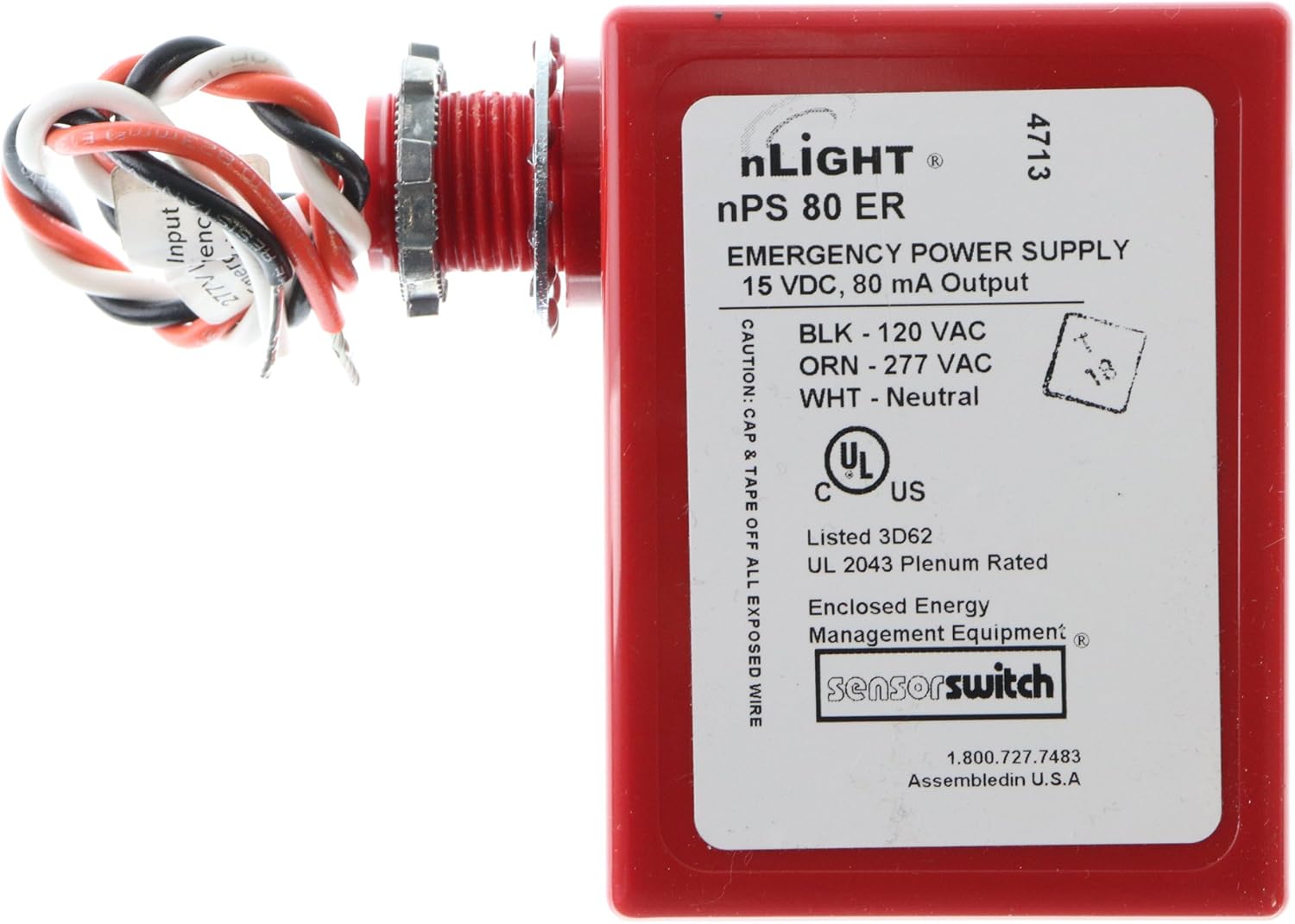 Sensor Switch nPS80ER nLight Emergency Power Pack, UL2043 Plenum, 120
