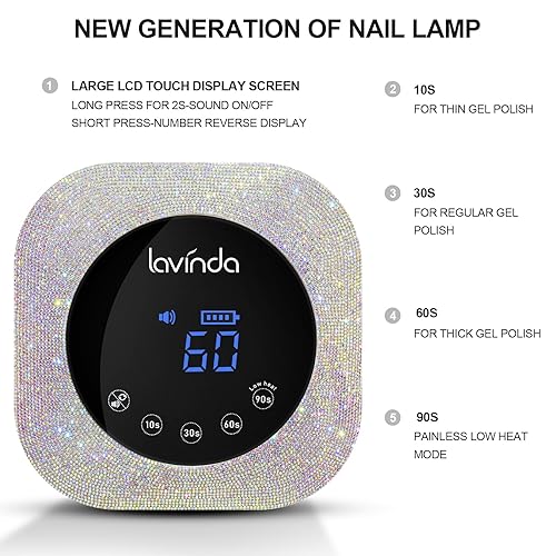 Miniatura 2 de Lavinda Lámpara de uñas LED UV de diamante y máquina profesional recargable para uñas, herramienta de manicura y pedicura, diamante de cristal