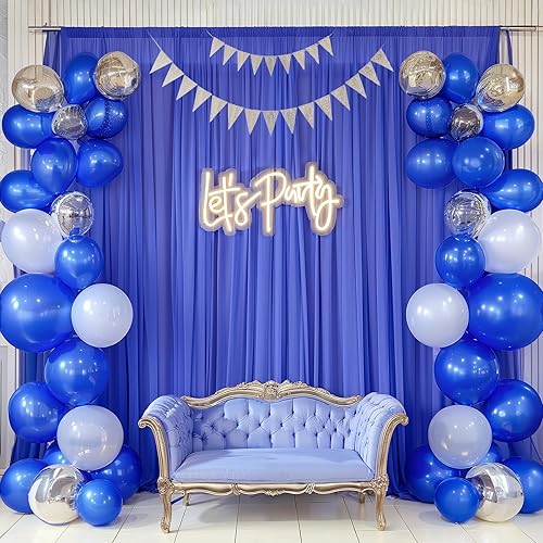 Miniatura 8 de Cortinas de telón de fondo azul real de 10 x 10 pies, cortinas de tela de gasa transparente sin arrugas para decoración de escenarios de boda, arco,