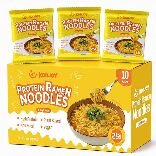KONJOY Protein Ramen, Curry Flavor, 10 Pack High Protein(25g) Noodle,