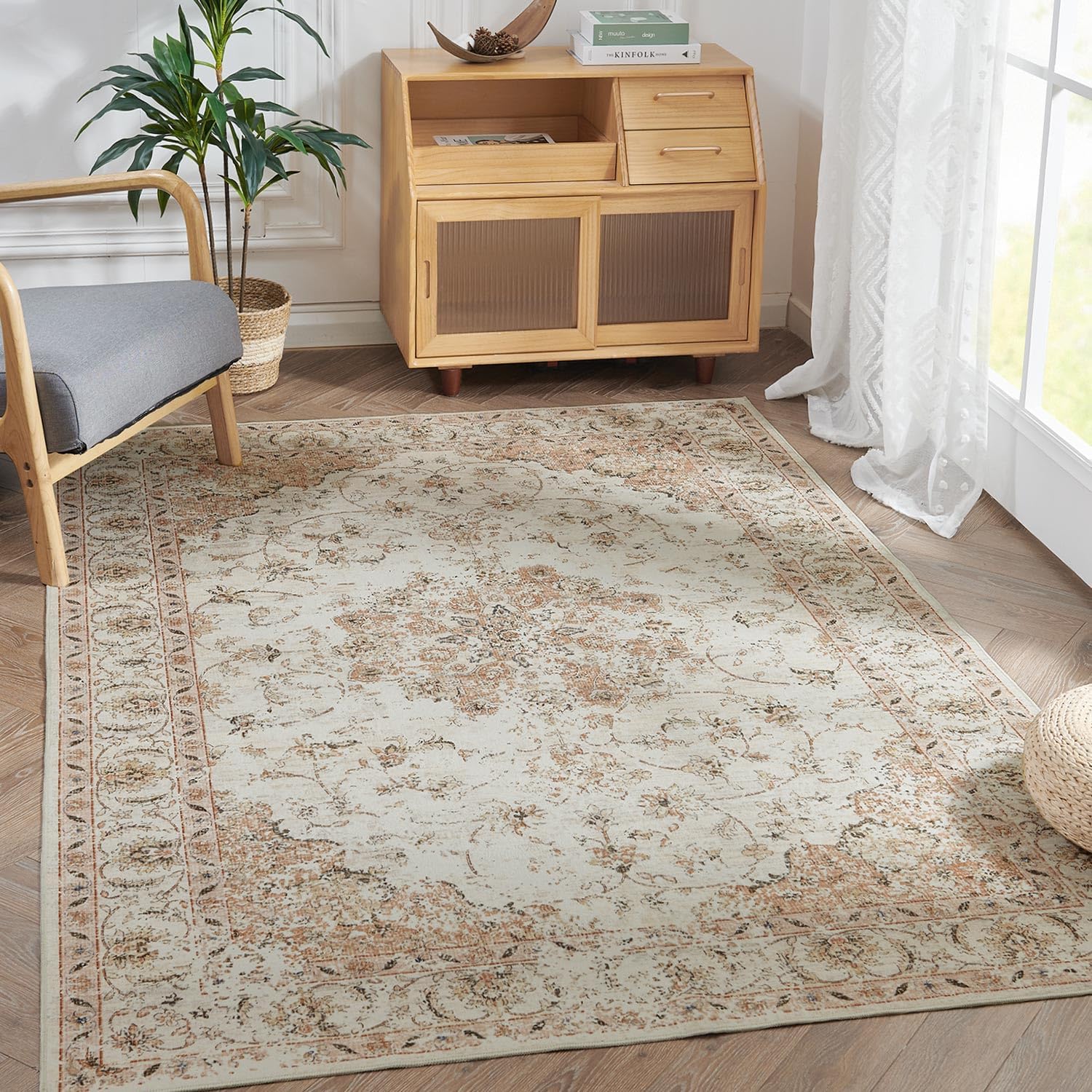 jinchan Area Rug 4x6 Washable Rug Bedroom Vintage Rug