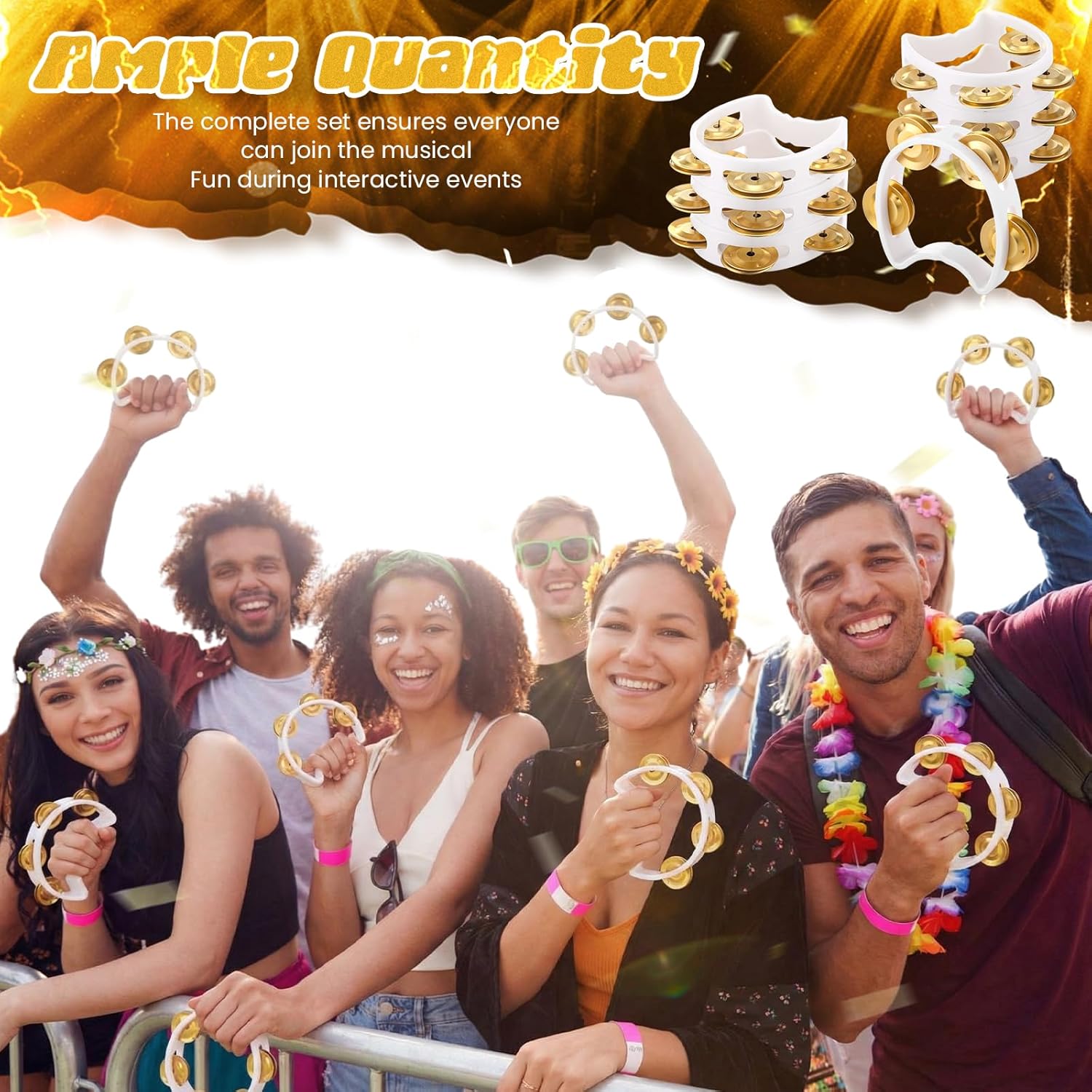 20 Pcs Tambourine Musical Instrument Handheld Percussion with 4 Gold Metal Jingles Plastic Percussion Tambourine for Adults Party Performance