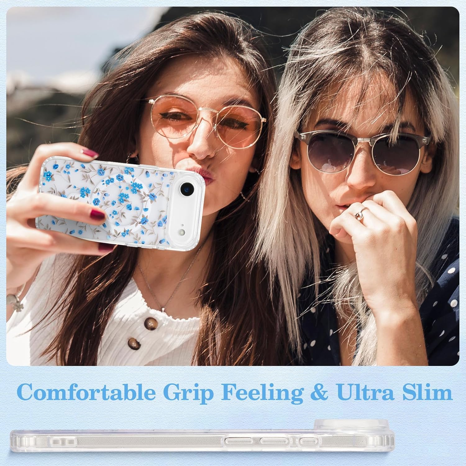 QLTYPRI Magnetic for iPhone Air Case Compatible with Magsafe, Cute Floral Flower Aesthetic Phone Case Slim Clear Anti-Yellowing Shockproof Phone Cover for Girls Women - Blue - Image 7