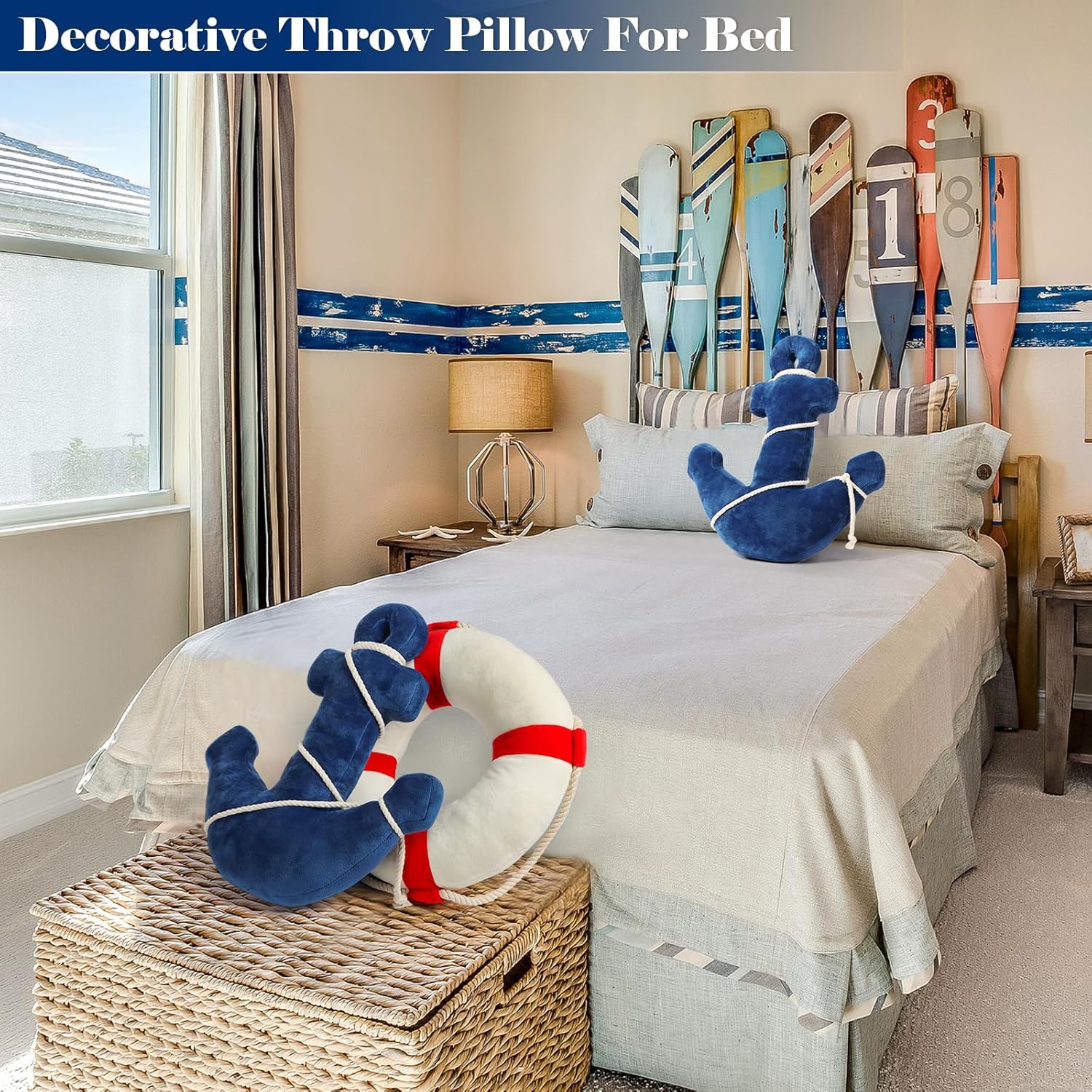 Marble Empire Anchor Pillow Nautical Throw Pillows Coastal Decorative Pillow Beach Themed Plush Pillow for Home Bed Couch (Navy)