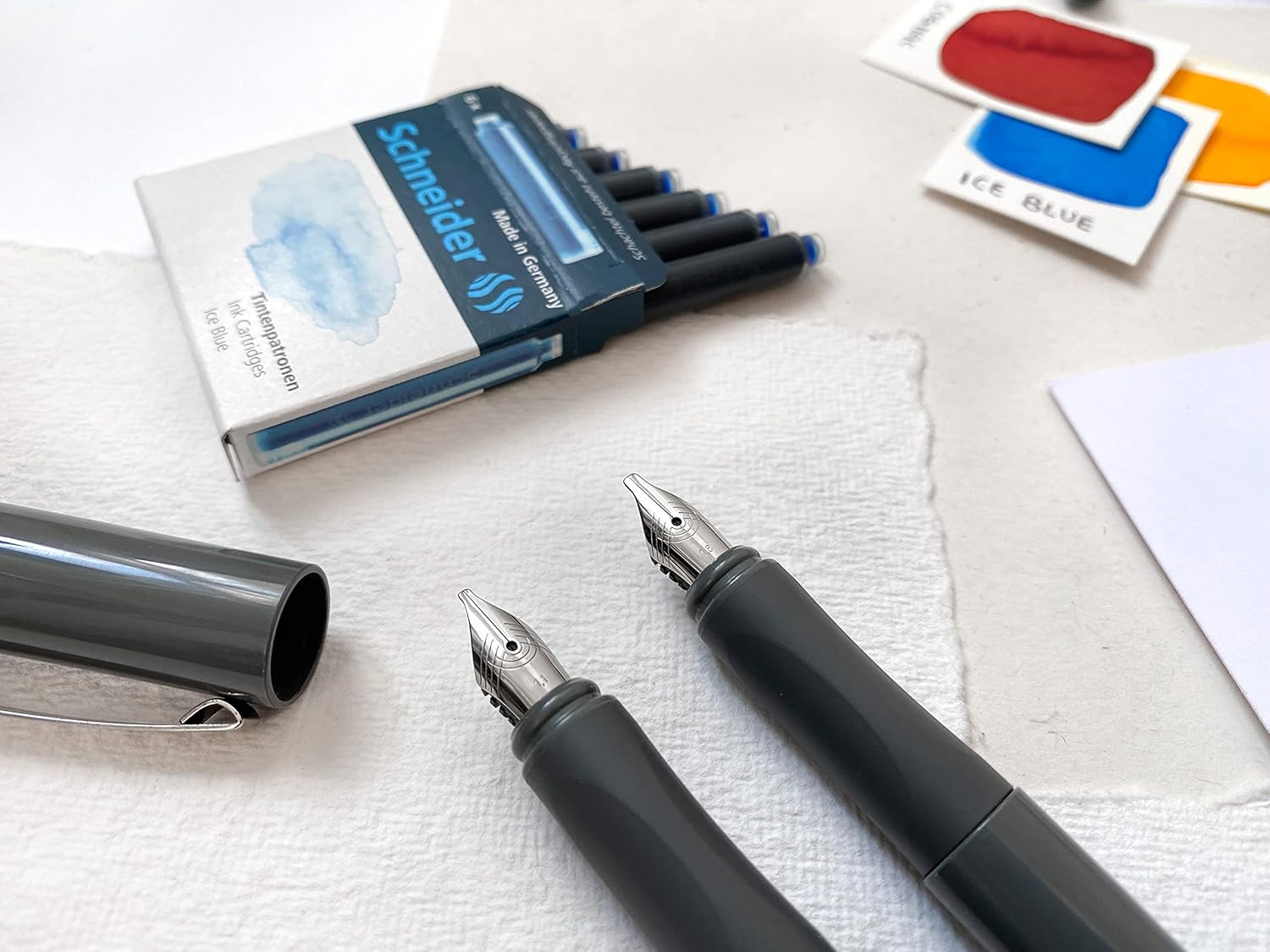 Schneider 143820 Callissima Calligraphy Fountain Pen Gift Set (3 Different Nib Sizes Including Cartridges and Hand Lettering Instructions) Pebble