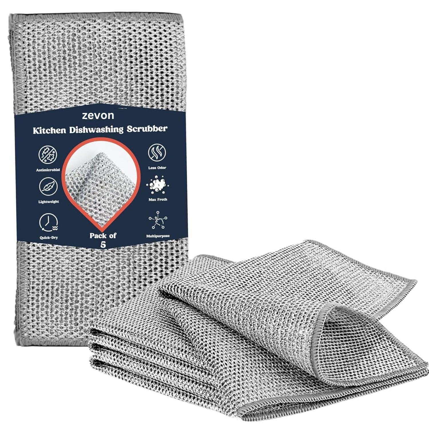 ZEVON® Pack of 5 Multipurpose Non-Scratch Wire Dishwashing Rags, Metal Mesh Cleaning Cloth for Kitchen and Balcony, Reusable Rag, Wet and Dry Use - Essential Cleaning Pack, 2024 Latest Kitchen Gadgets (B0D56R56RP) Amazon Price History, Amazon Price Tracker