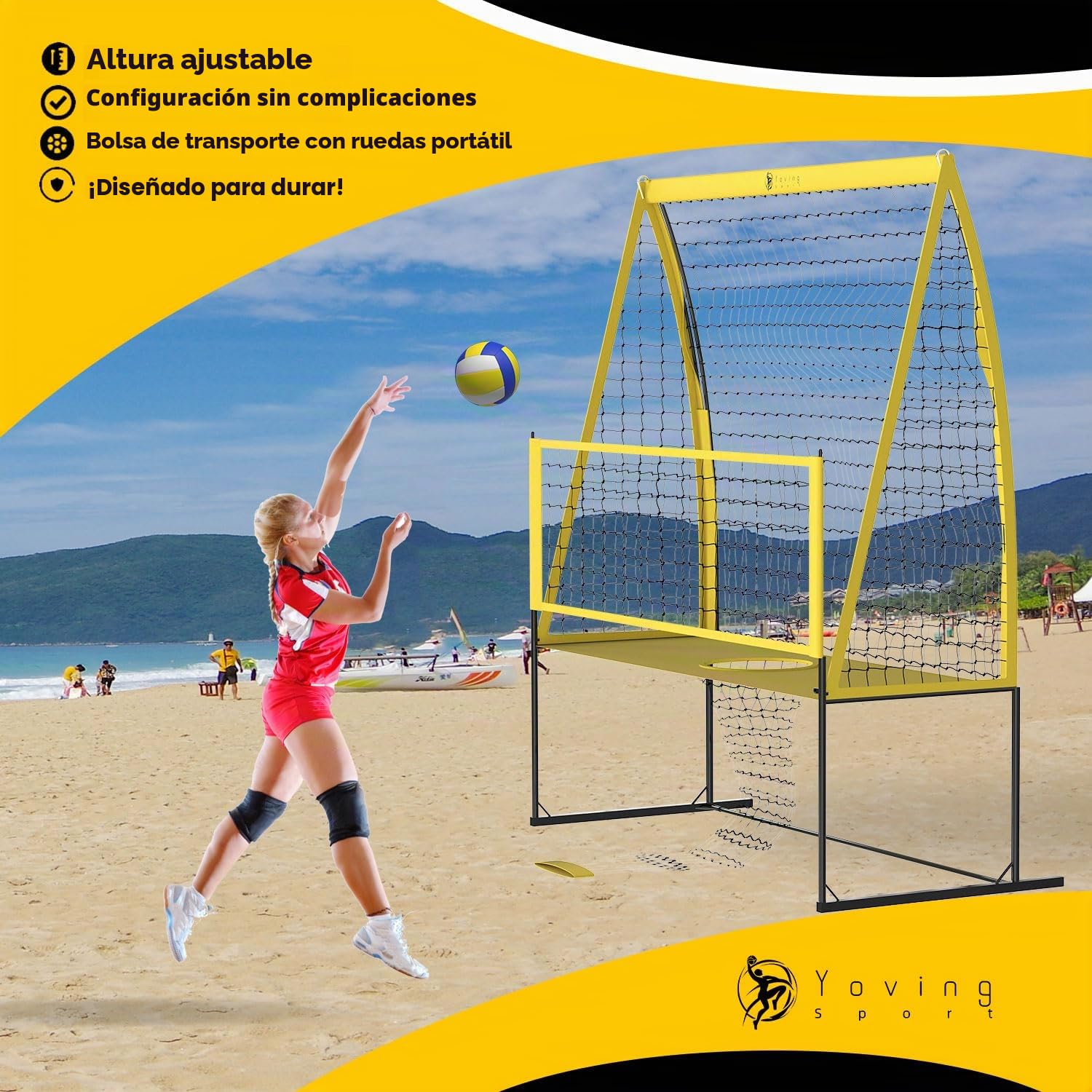 Yoving Sistema de entrenamiento de red de voleibol, 8 pies de ancho por 11 pies de alto, ideal para servir y perforar, mejora la precisión de golpeo, potencia y técnica, perfecto para entrenamiento de
