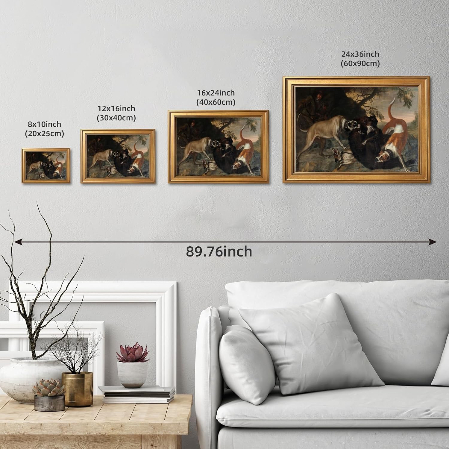 Large Framed European Hunting Scene Canvas Wall Art Björnjakt By David Klöcker Ehrenstrahl Oil Paintings Reproduction Poster Hound Dogs Hunt Wild Boar Forest Landscape Artwork Print 24x36inch