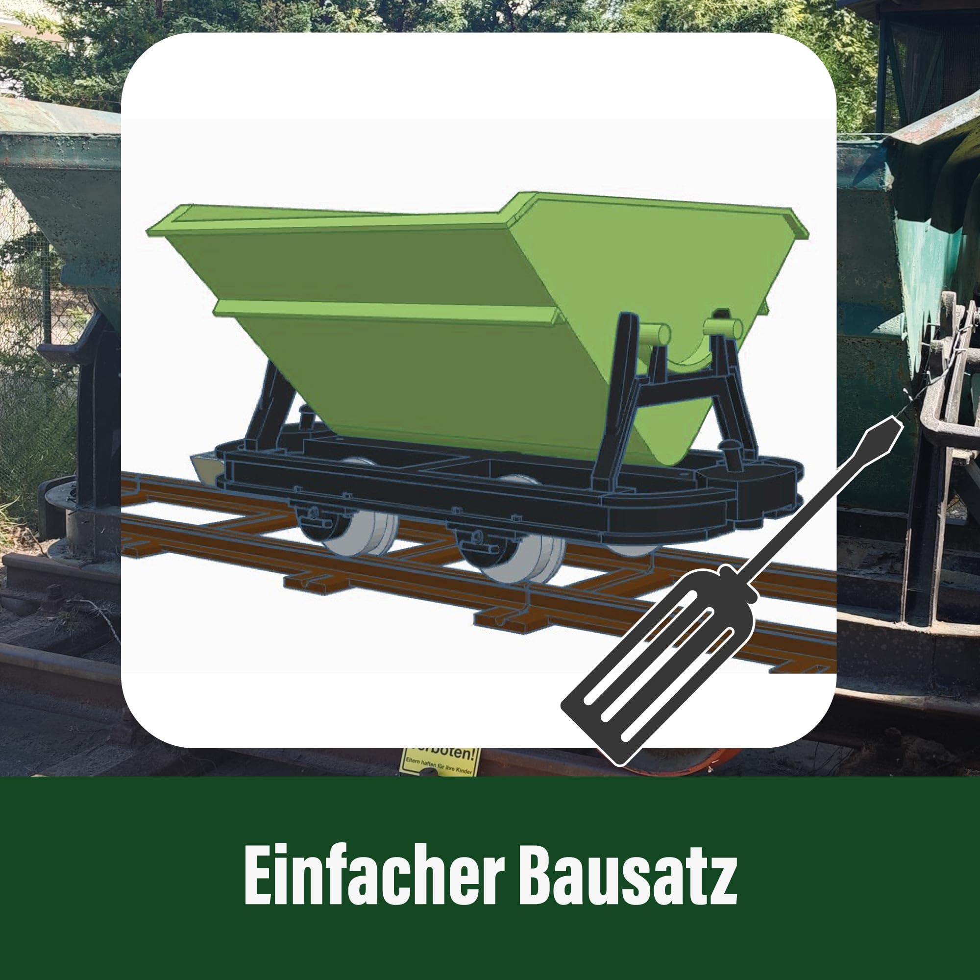3er Set Kipplore Grubenhunt Feldbahnwagen grün - Selbstbauwagen/Bausatzwagen - Gartenbahn Spur G