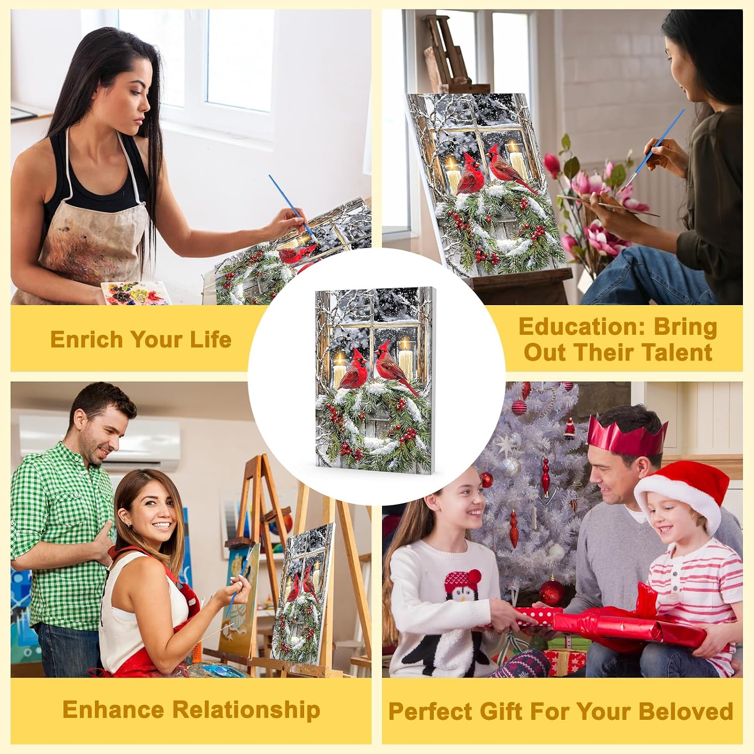 Bowetile Cardinal Paint by Numbers for Adults Beginners Framed, Adults' Paint-by-Number Christmas Kits, Adult Paint by Number Winter Kits on Canvas, Acrylic Number Painting for Home Decor, 8x12in