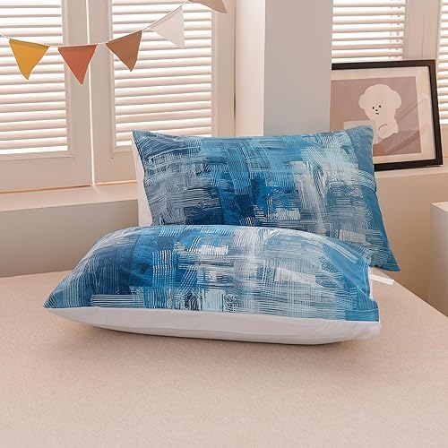 Miniatura 9 de Ylehoc Juego de edredón turquesa y verde azulado, juego de ropa de cama geométrica de 3 piezas, 1 edredón de pintura y 2 fundas de almohada para