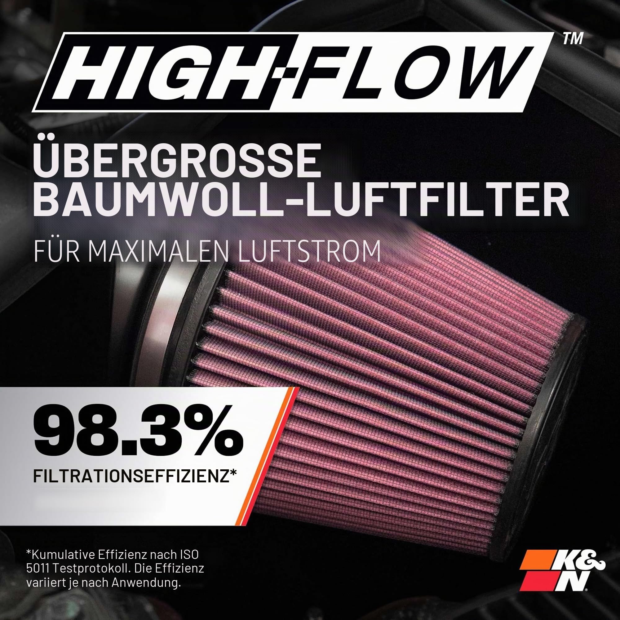 K&N 63-1561 Waschbarer und wiederverwendbarer KFZ Hochleistungsluftfiltersystem , Rot