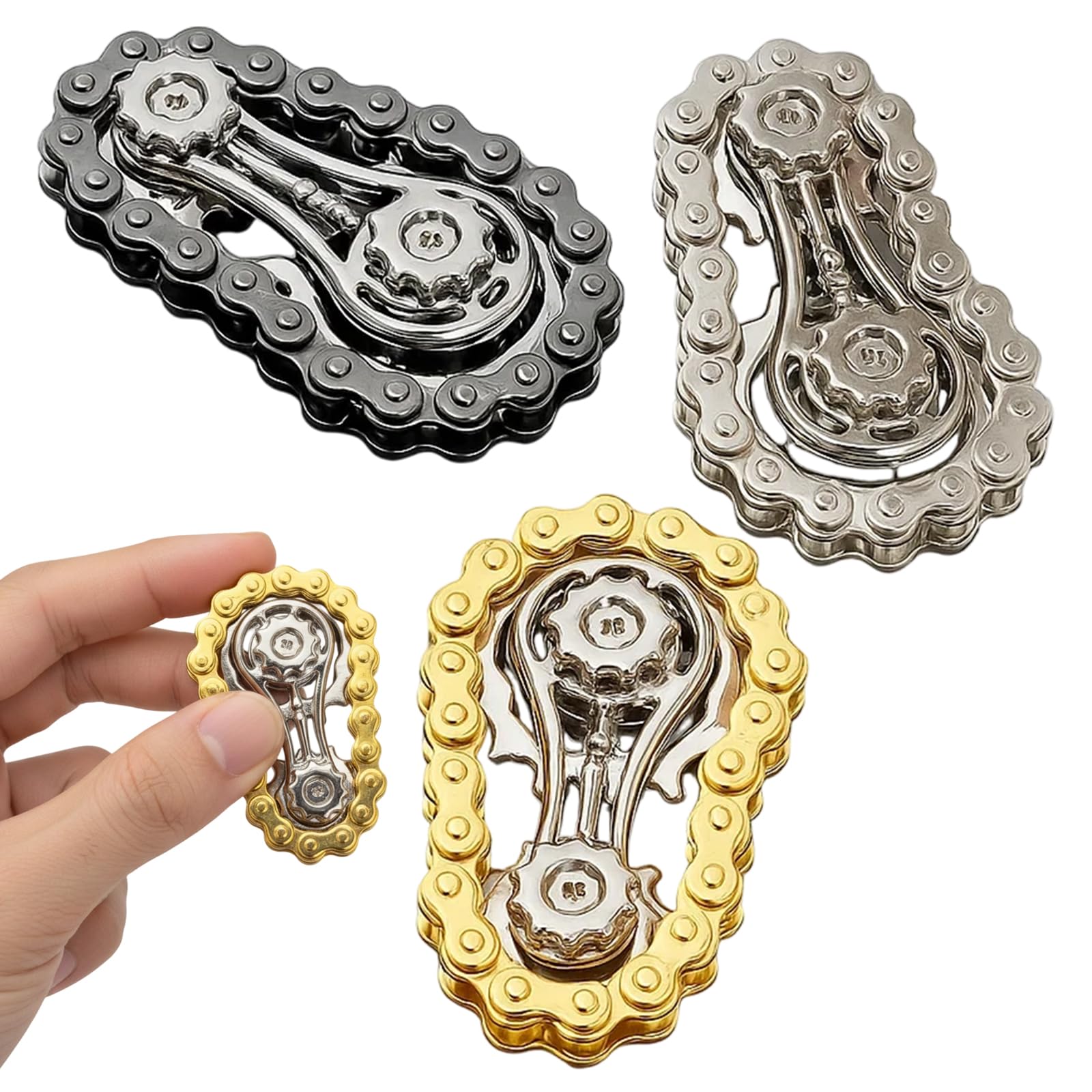 3 Pcs Bike Chain Fidget Toy, Adult Fidget Toys, Chain Fidget Toy, Funny Toy for Adults, Fidget Toys Adults, Gold Silver Black, Perfect for Stress Relief and Office Use