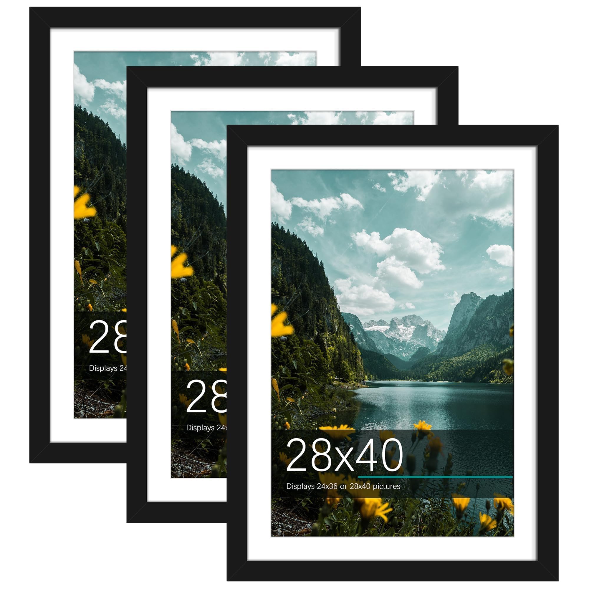 Picrit 28x40 Black Poster Frame, Picture Frame for Wall, 3 Pack