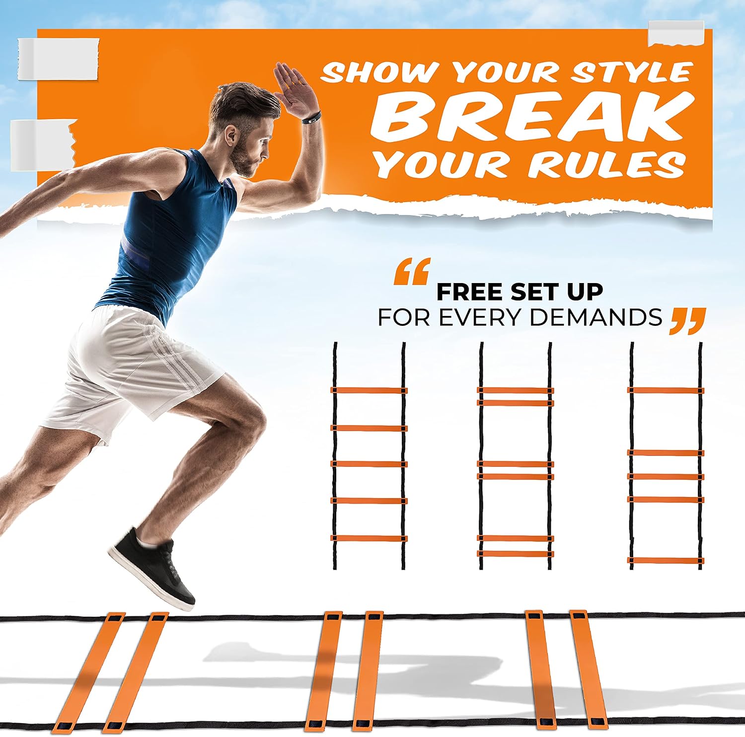 Yes4All Speed Agility Ladder Training Equipment for Soccer, Sports, Footwork & Fitness Feet Exercise - 8, 12 & 20 Rungs included Carry Bag