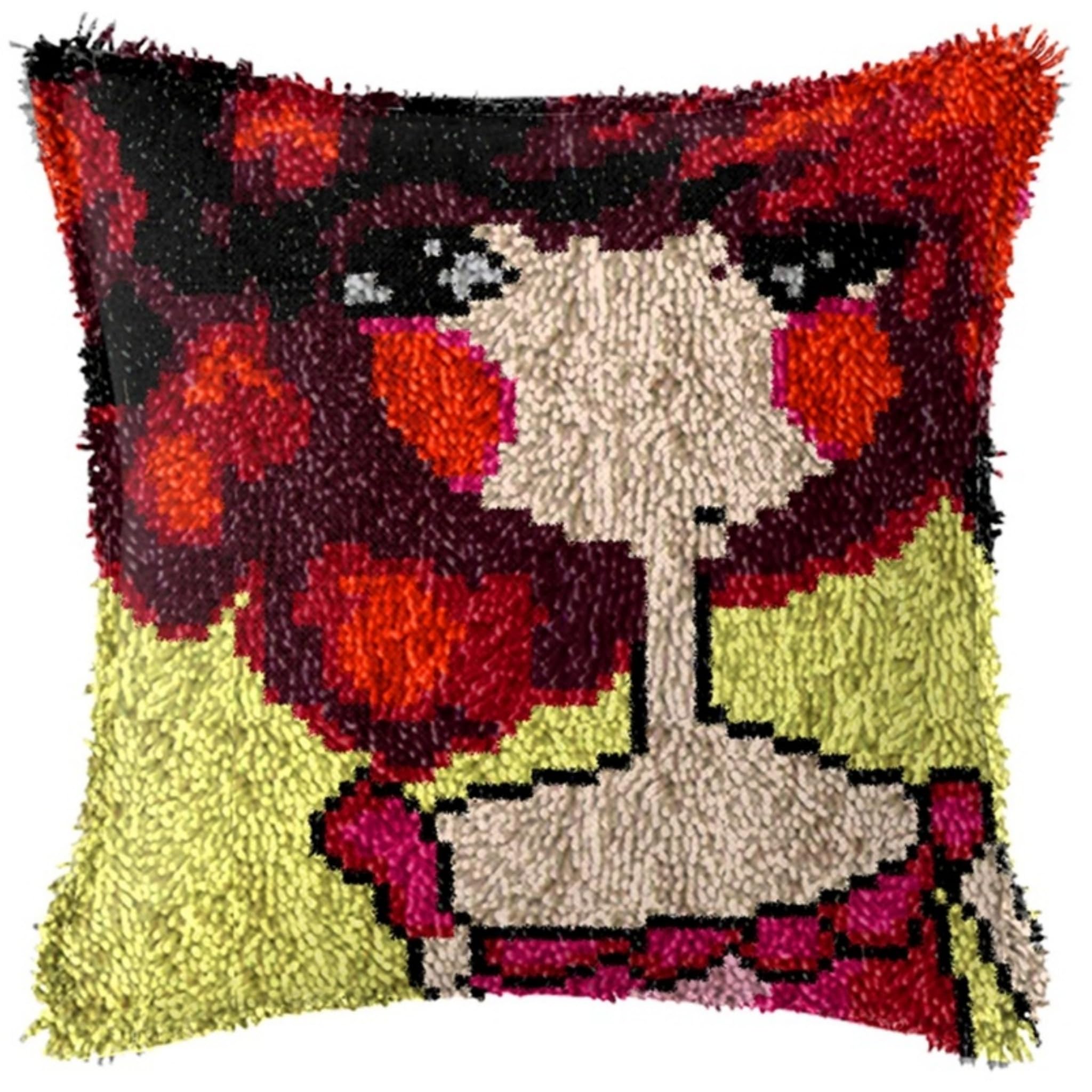 Gofission Latch Hook Cushion Kits for Adult Beginners, Red-Haired Girl DIY Preprinted Pattern Pillow Making Kit with Accessories for Sofa Bedroom Decor 17x17 inch (Red)