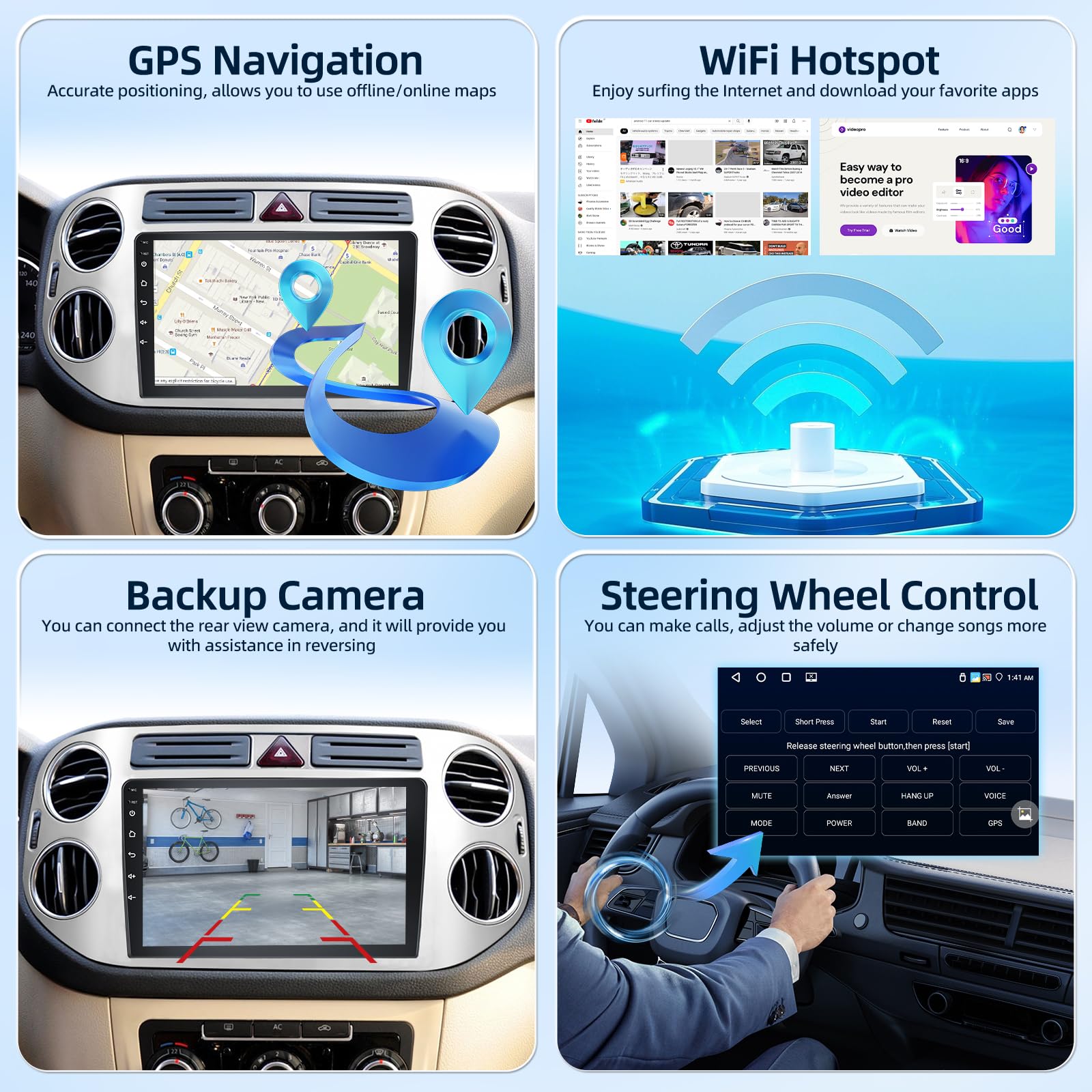 4G+64G Android Autoradio pour Volkswagen VW Tiguan 2006-2016 avec Carplay & Android Auto sans Fil, Écran Tactile IPS 9 Pouces avec GPS, WiFi, 32EQ, Bluetooth 5.0, Radio FM/RDS