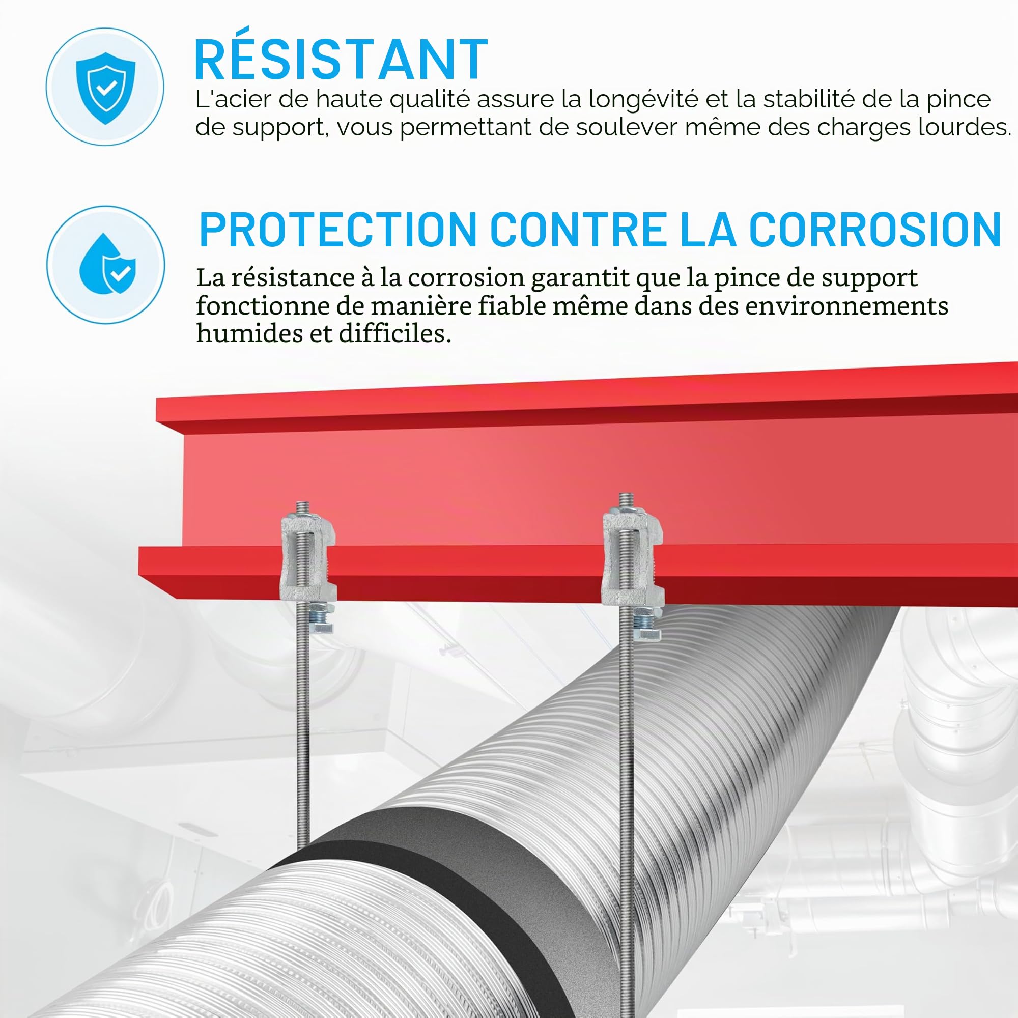 SYSTERM Lot de 10 supports de serrage en acier galvanisé pour ventilation et autres systèmes M8 (8 mm).