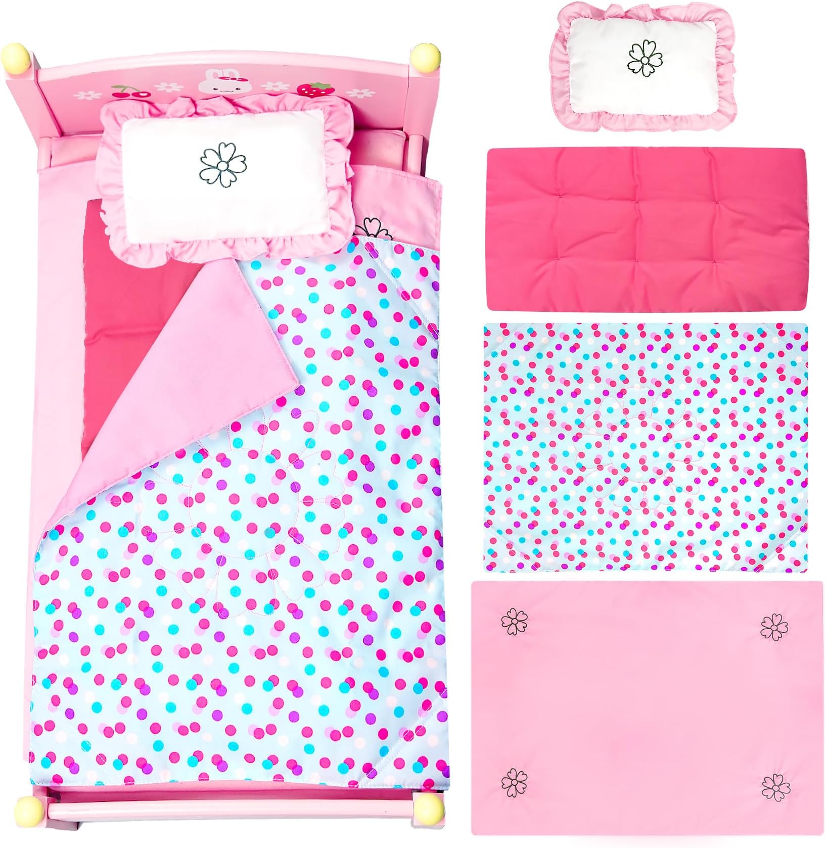 18 Inch Doll Bedding Accessories Set, Included Comforter, Mattress, Bed Sheets, Pillow Cute Accessories- Fits 18" Doll Beds, Bunkbeds, Cribs and Cradles