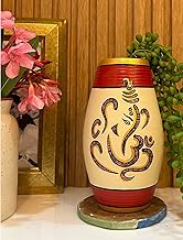 Decorative Flower Vases Pots for Home Decor | Earthenware Hand Painted Terracotta Pots for Living Room Decoration | Ganesha Art (17 cm Height)