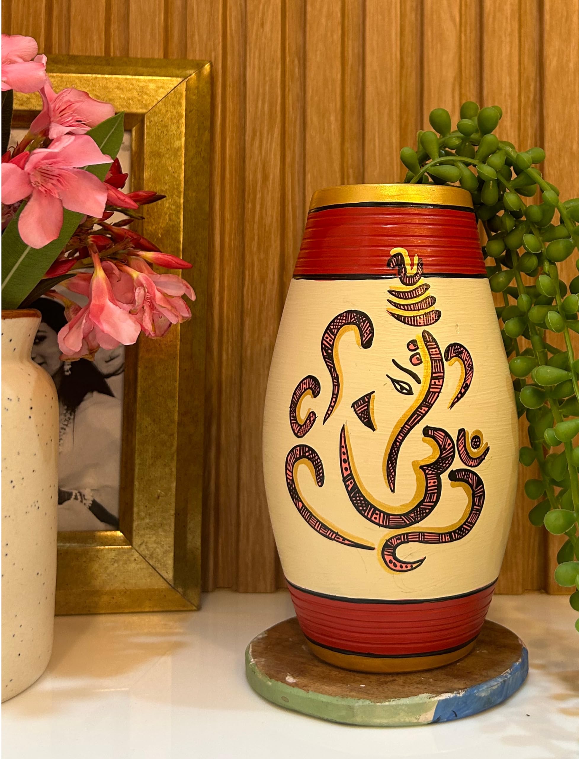 KalaTree Decorative Flower Vases Pots for Home Decor | Earthenware Hand Painted Terracotta Pots for Living Room Decoration | Ganesha Art (17 cm Height)-image-7