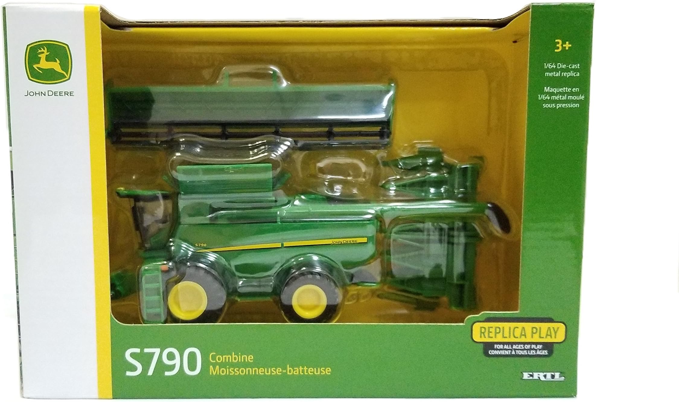 JOHN DEERE ERTL S790 Combine with Corn Head and Grain Head Die-Cast Metal Replica (1:64 Scale)